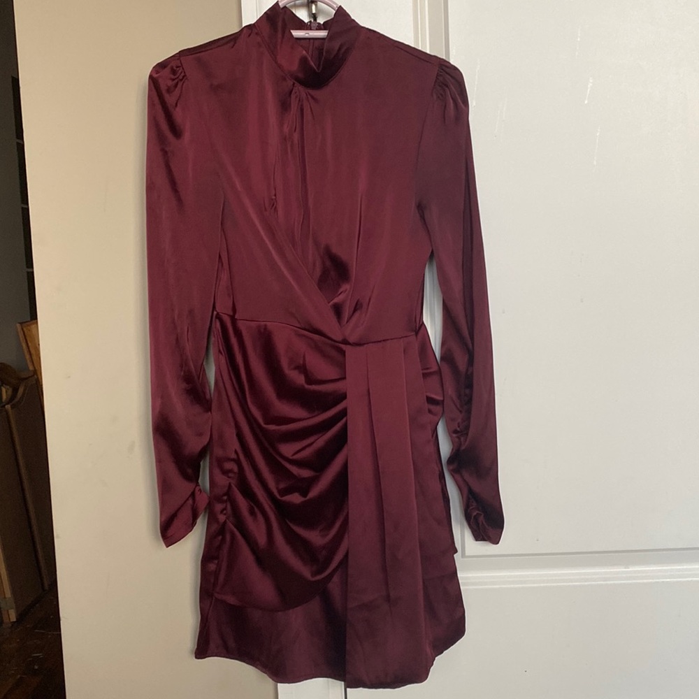Cranberry/Maroon Highneck, long sleeve Dress
